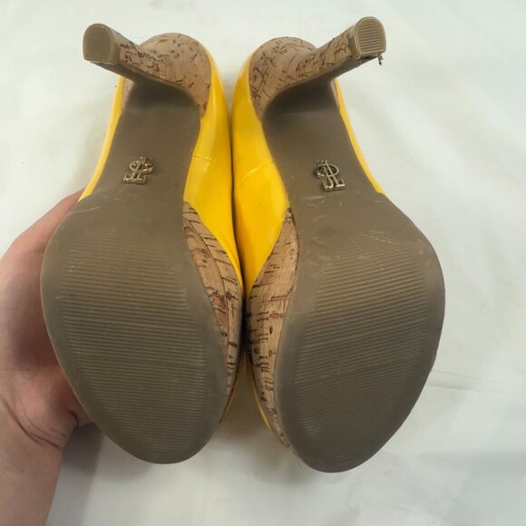 Jennifer Lopez JLO Heel Yellow Platform Cork Shoes Size 6 M - Picture 7 of 15